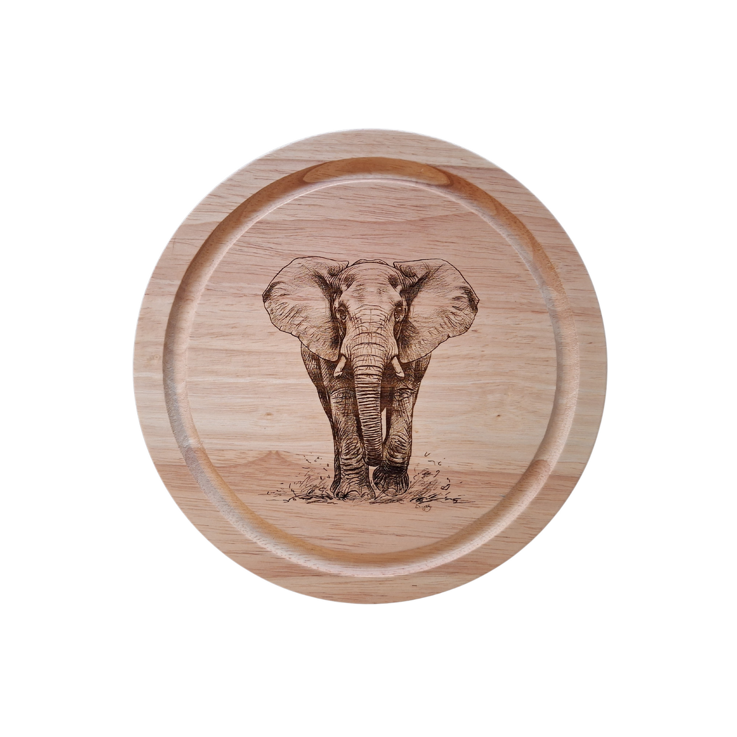 Bull Elephant - Cheese Board Set with Tools (21cm dia. x 4cm). - Closed