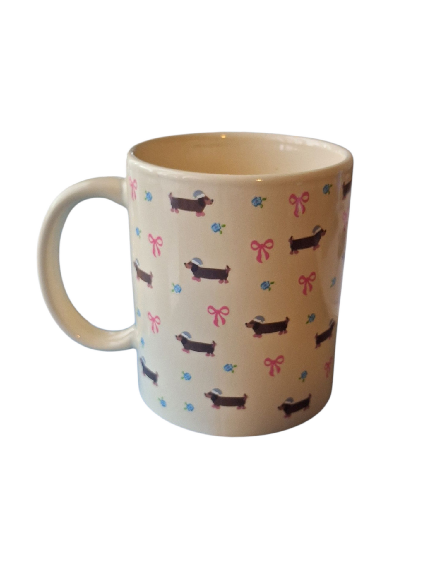 Dachshund Festive Mug (11 Oz) Beige Handle on Left