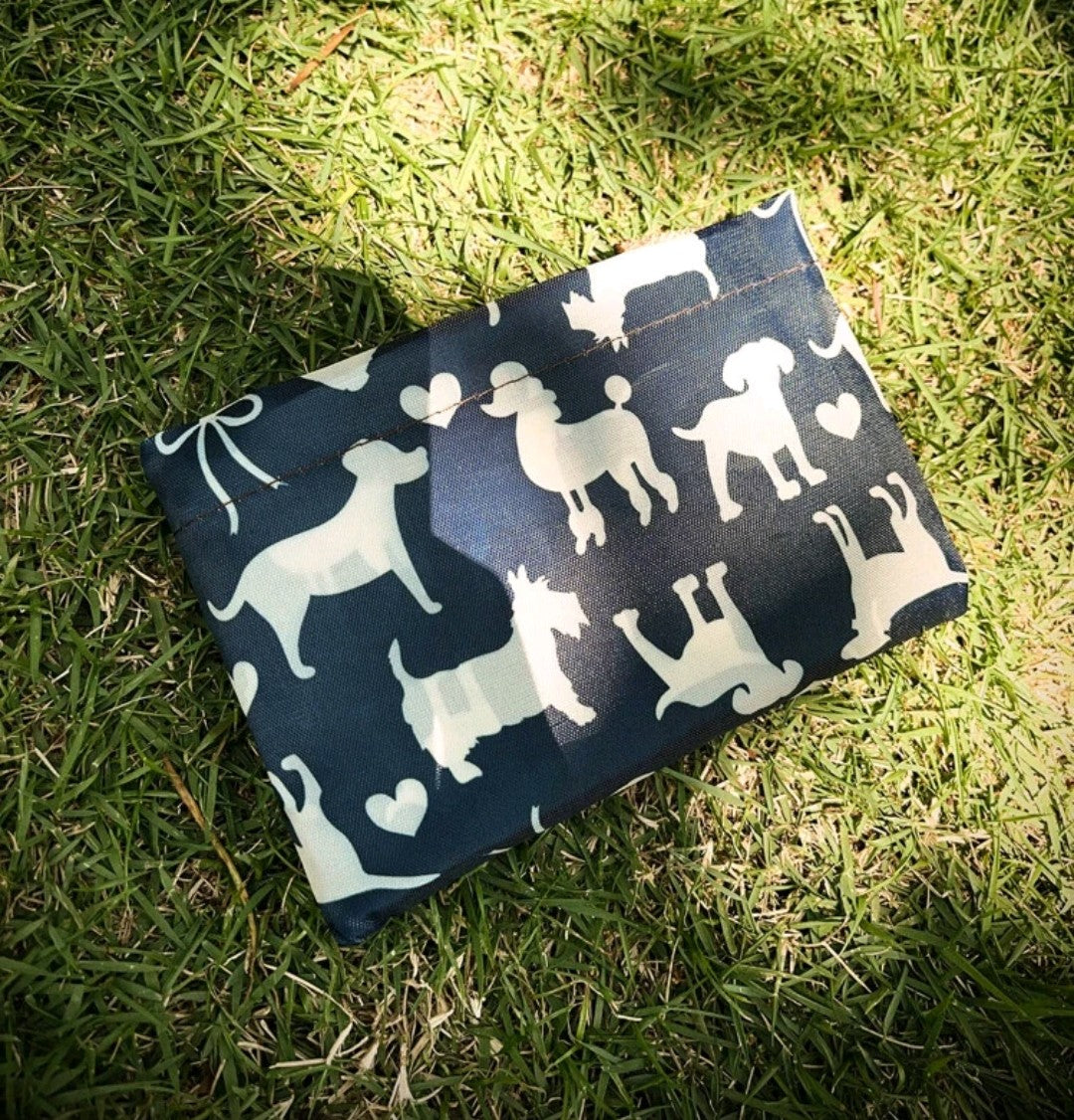 Dark blue dog design large capacity tote shoulder shopping bag Folded