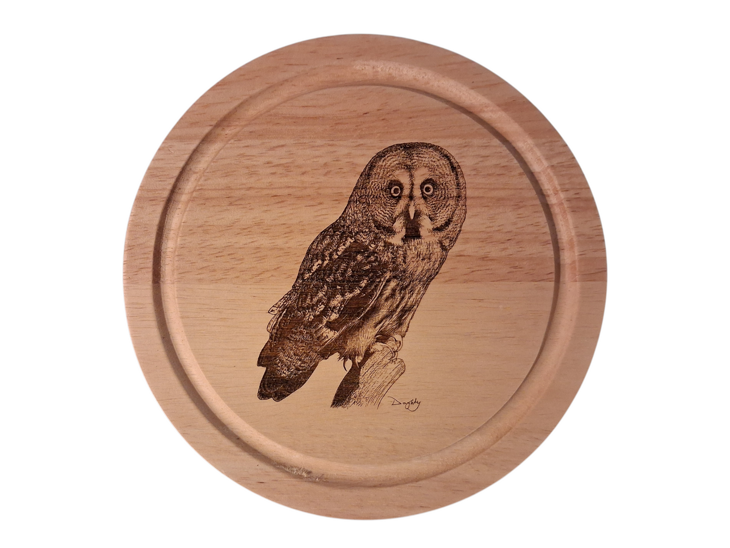Great Grey Owl Design Cheese Board Set with Tools Closed