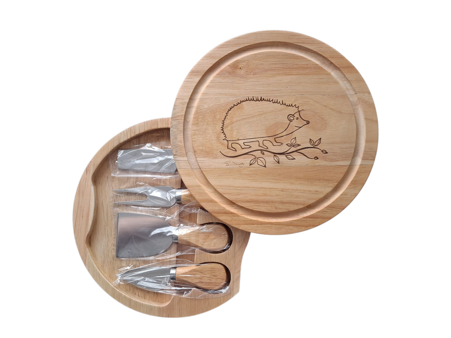 Hedgehog & Vine design cheese set with tools photo open