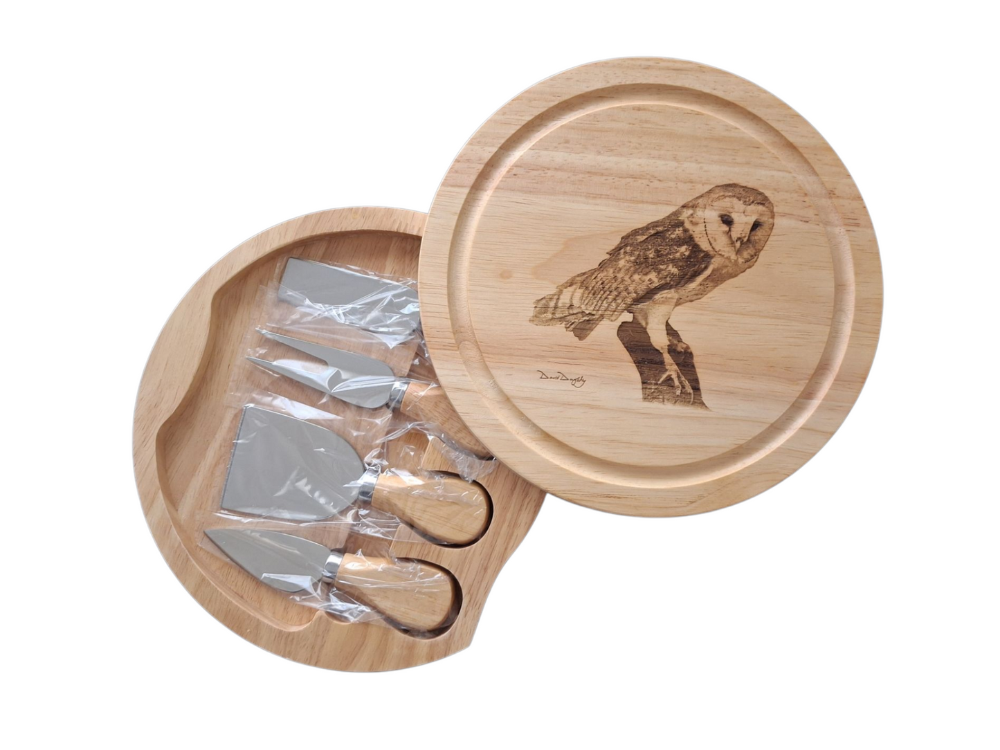 Barn Owl Chopping Board & Cheese Set Bundle