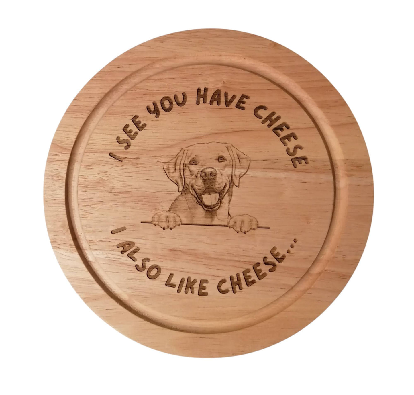 'I see you have cheese...' Labrador Retriever design cheese set with tools.