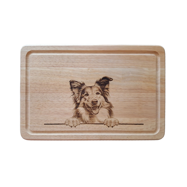 Rough Collie Dog Design chopping board image of front