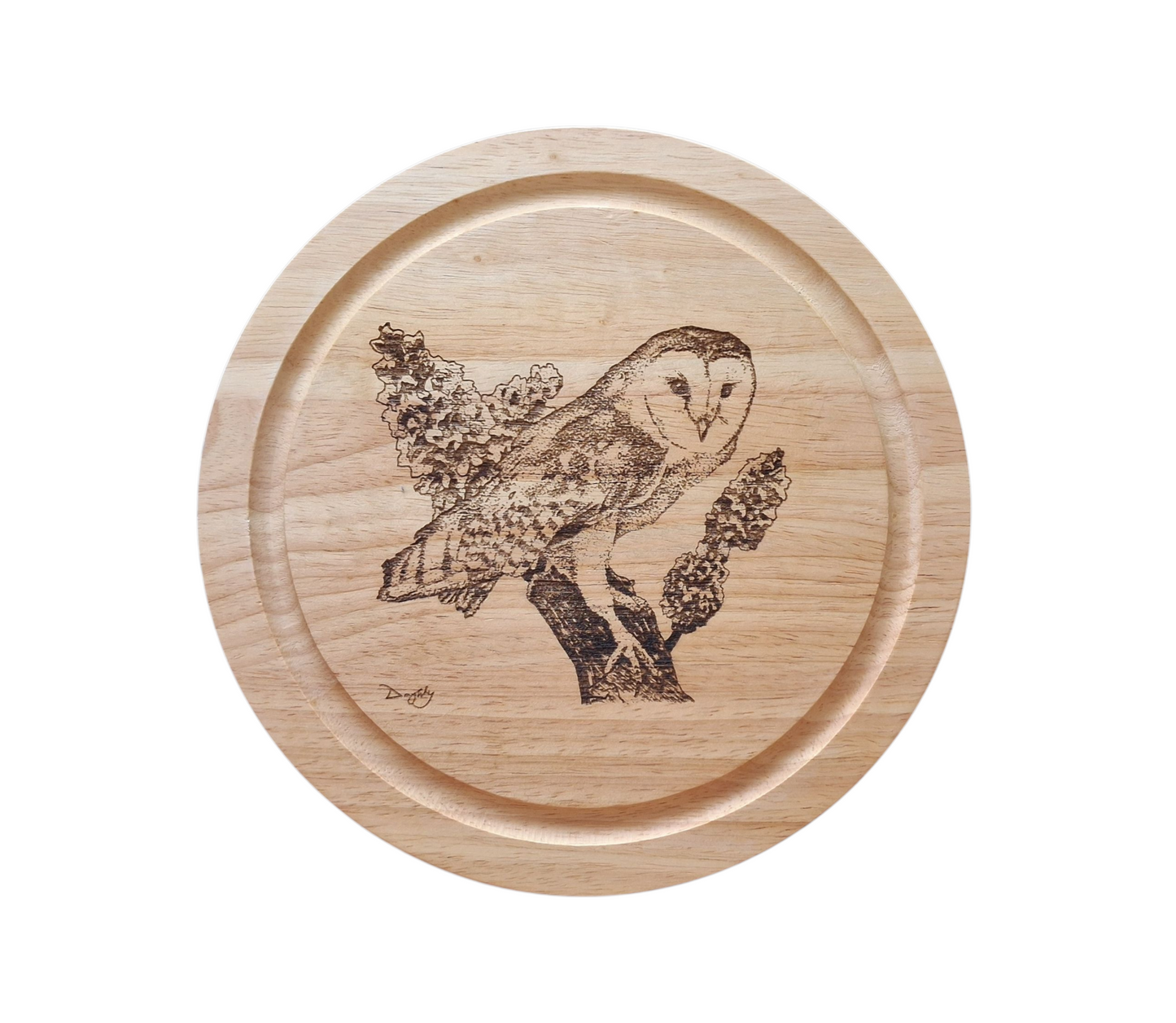 Barn Owl *Exclusive Design* Cheese Set with Tools (21cm dia. x 4cm).