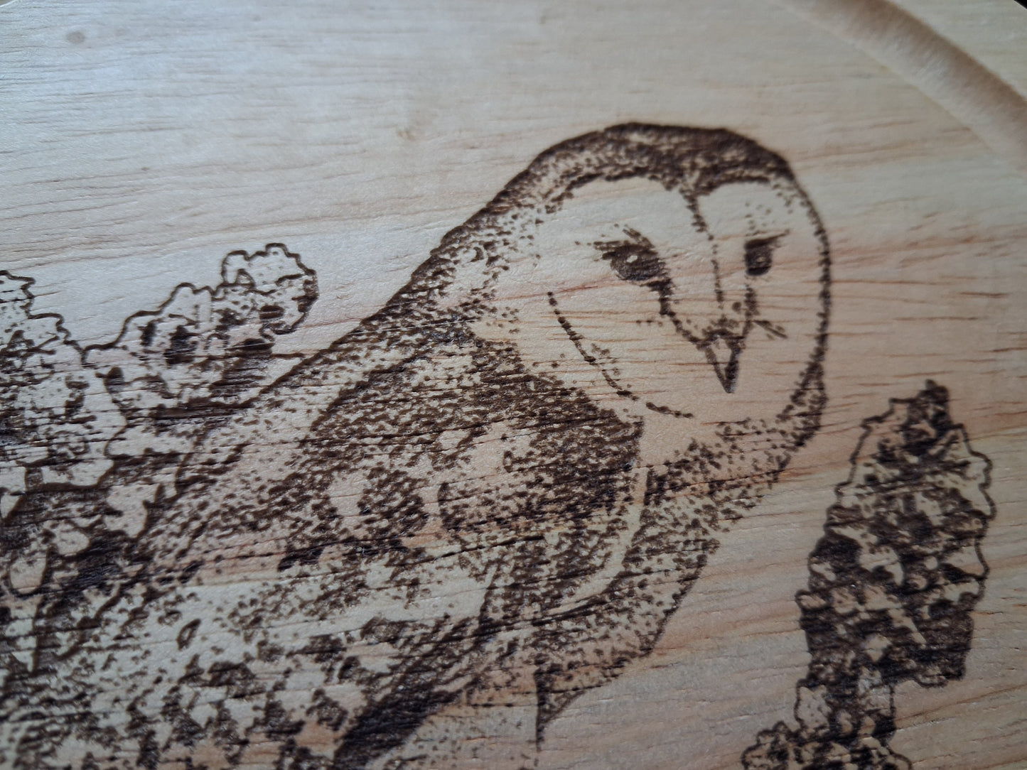Barn Owl *Exclusive Design* Cheese Set with Tools (21cm dia. x 4cm).