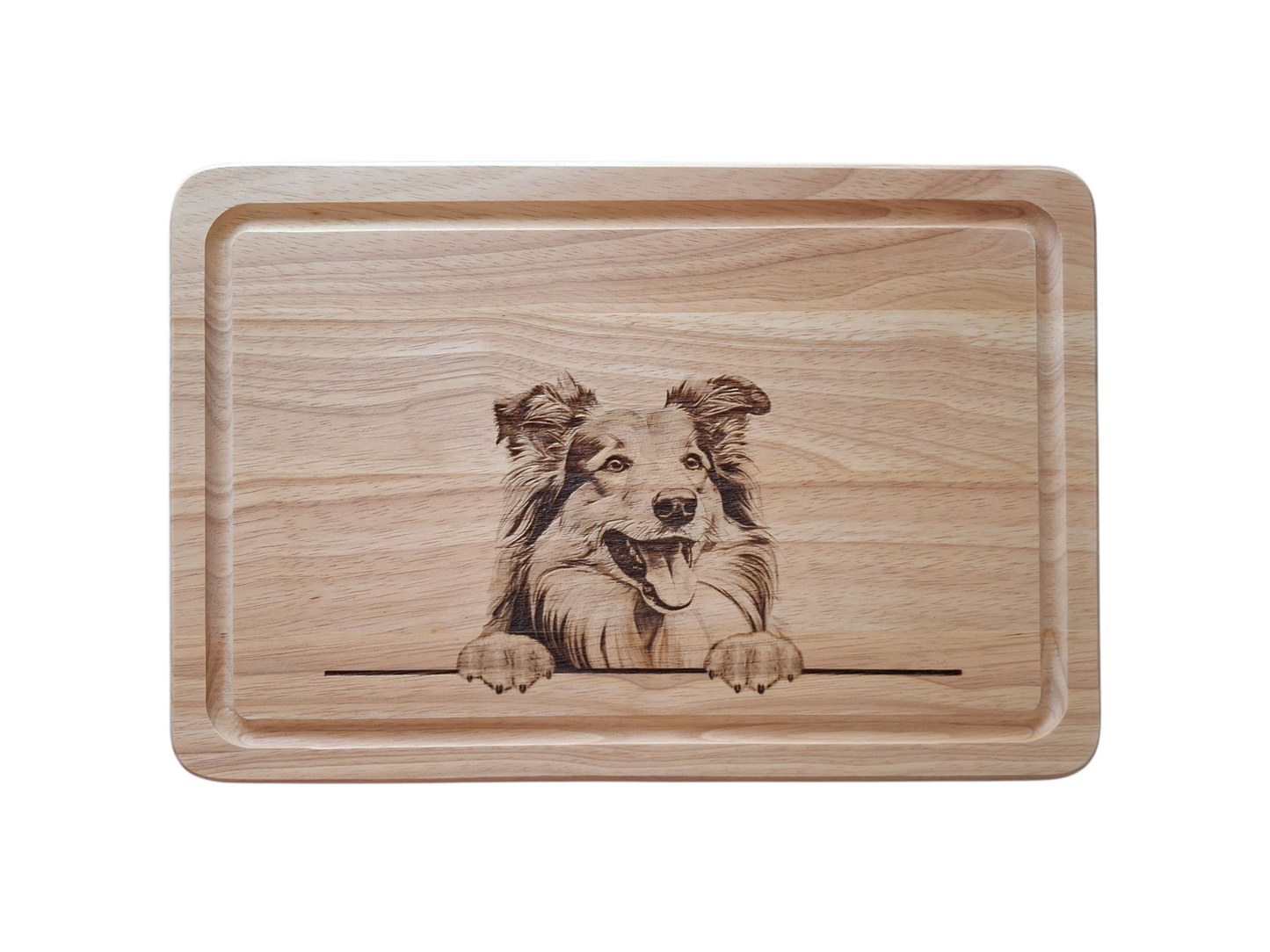 Rough Collie Dog Design chopping board image of front