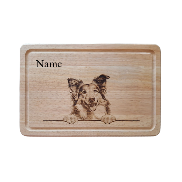 Personalised Rough Collie Dog Design chopping board image of front
