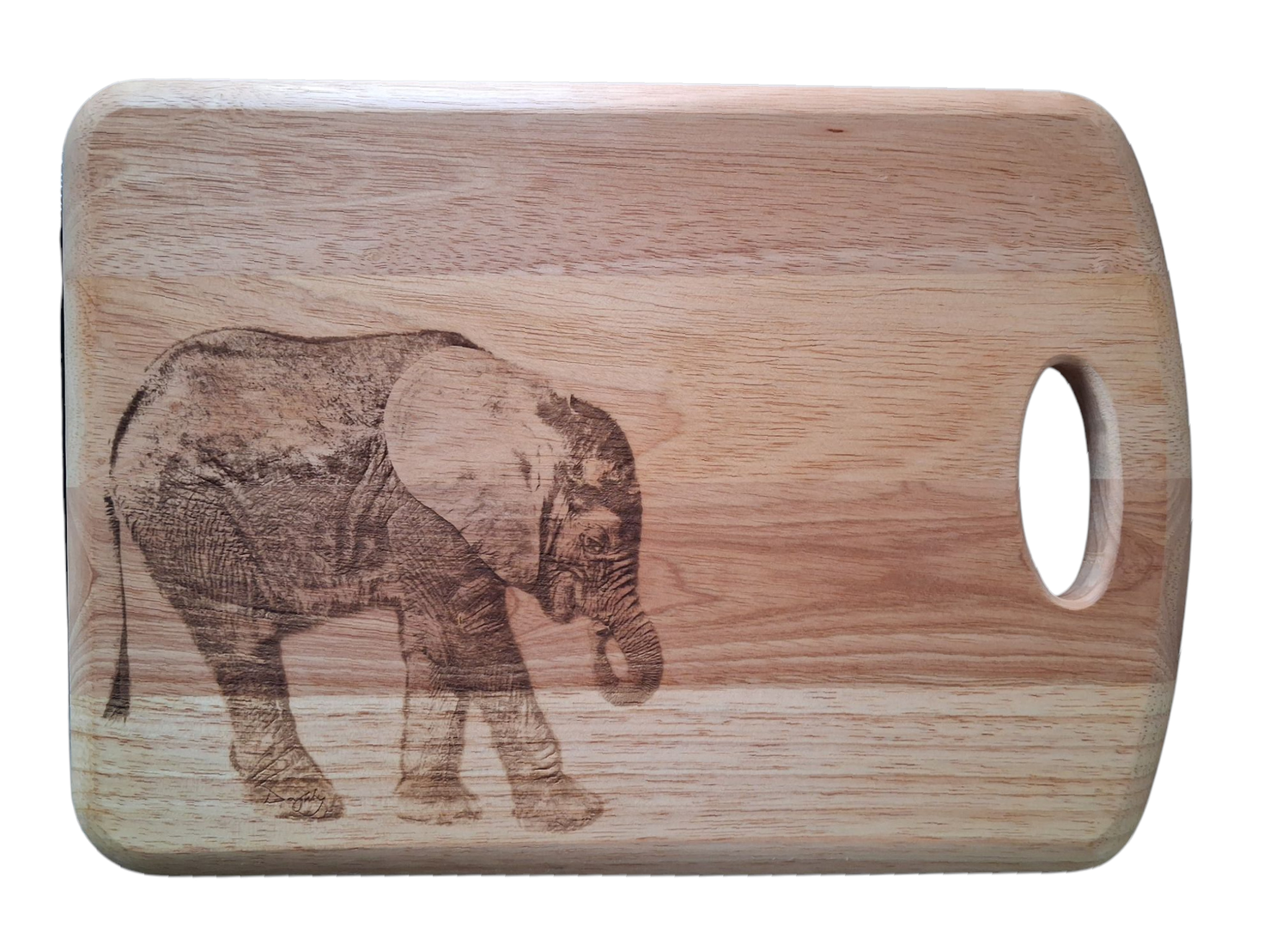Elephant design wooden chopping board with handle photo