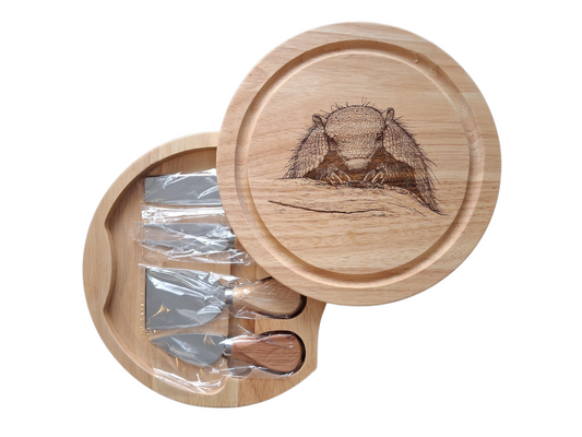 Armadillo Design Cheese Board Set with Tools Open 