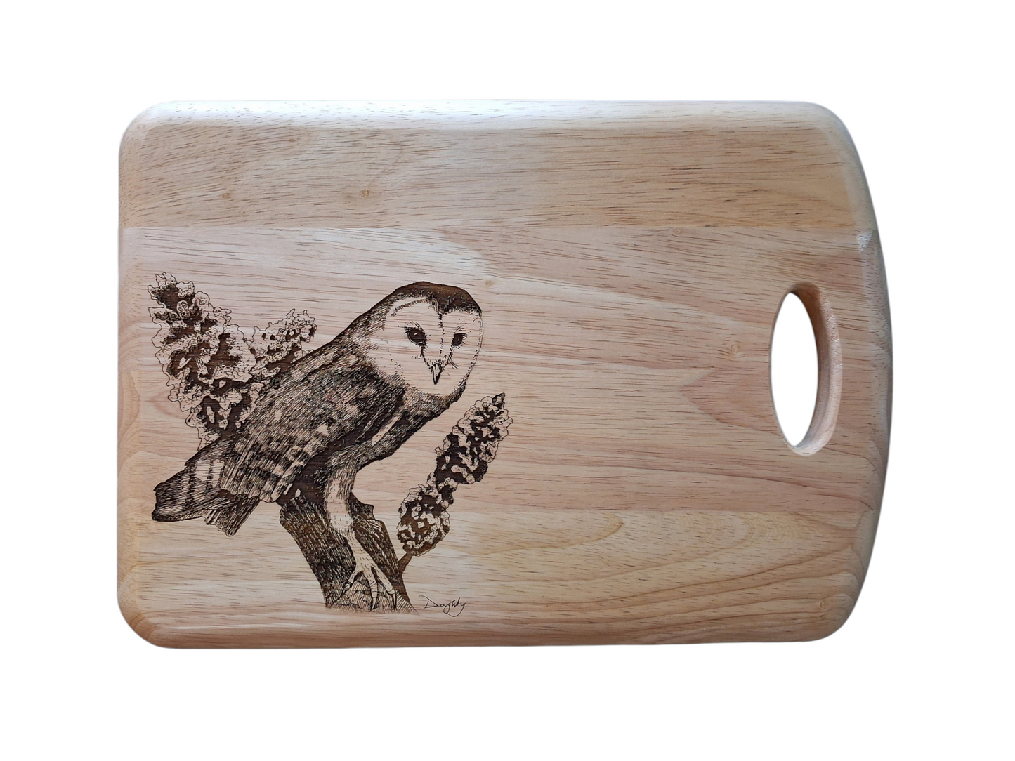 Barn Owl *Exclusive Design* Medium Wooden Chopping Board Front Image 