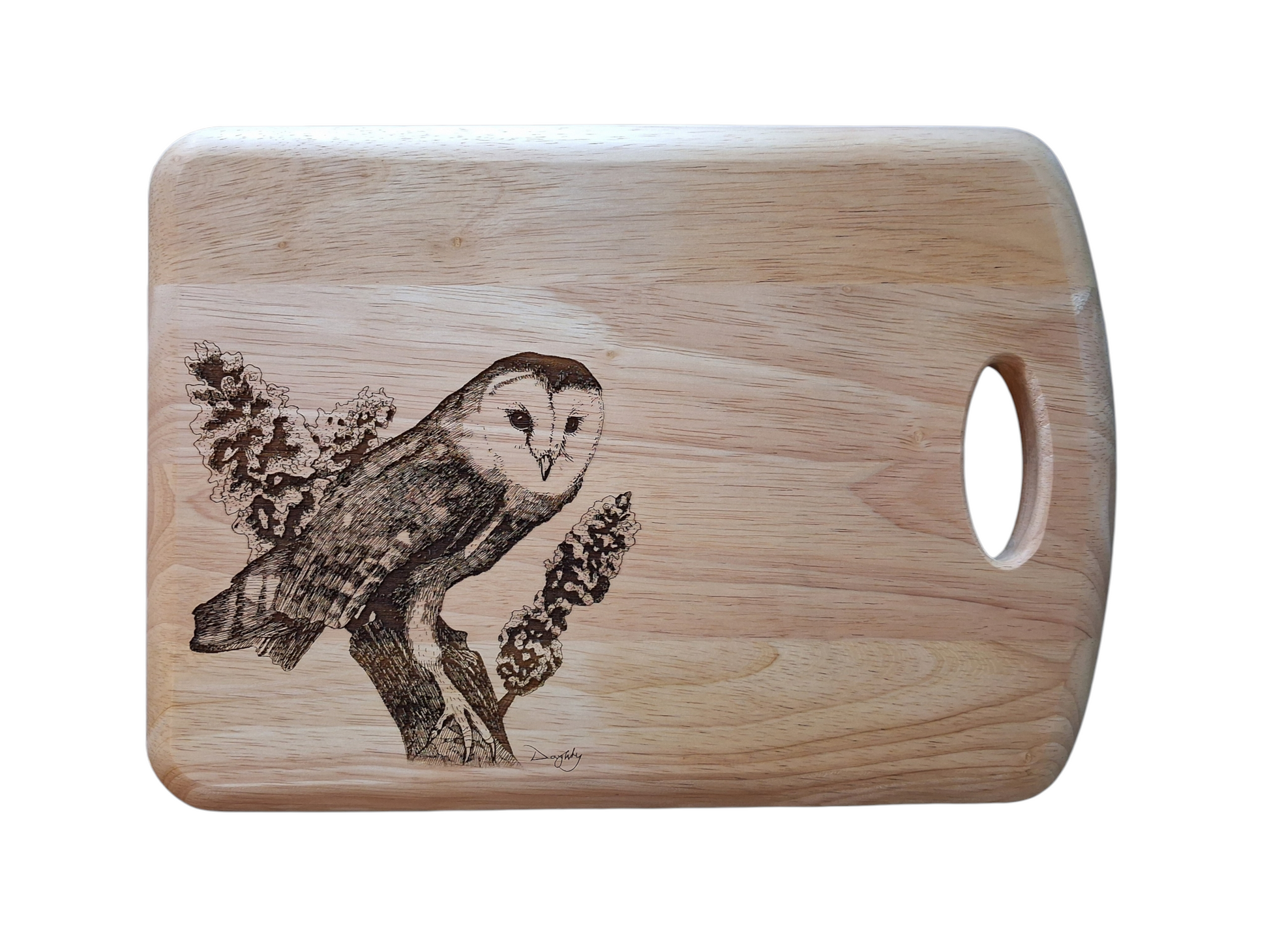 Barn Owl *Exclusive Design* Medium Wooden Chopping Board Front Image 