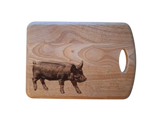 Berkshire Pig Design Wooden Chopping Board with Handle Front 