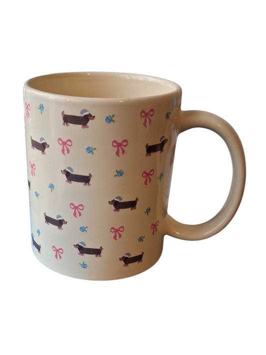 Dachshund Festive Mug (11 Oz) Beige Handle on Right