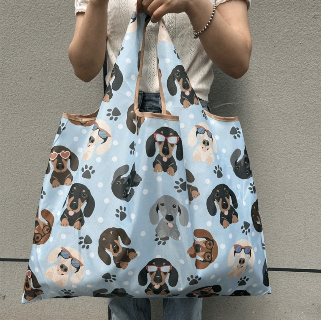 Dachshund dog design large capacity tote shoulder shopping bag Front