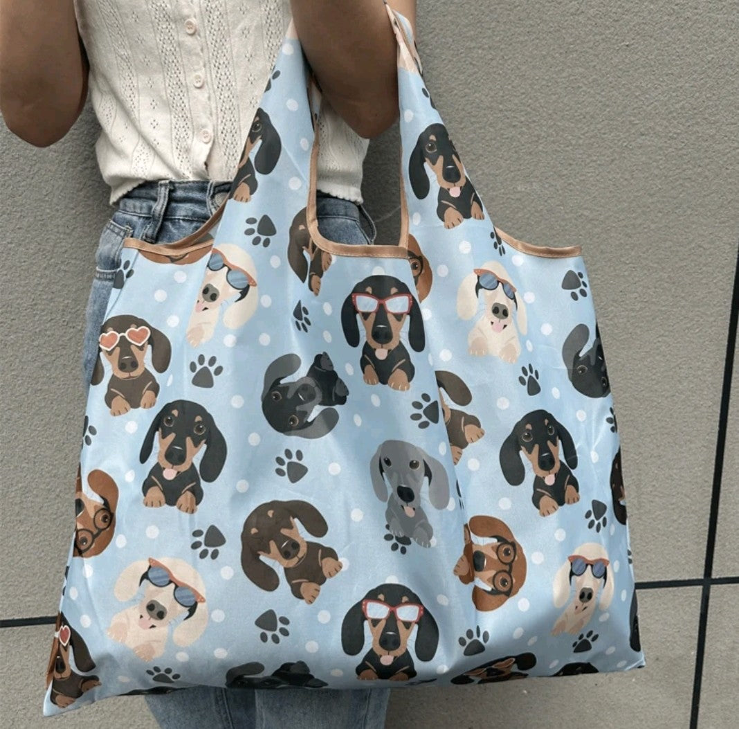 Dachshund dog design large capacity tote shoulder shopping bag blue