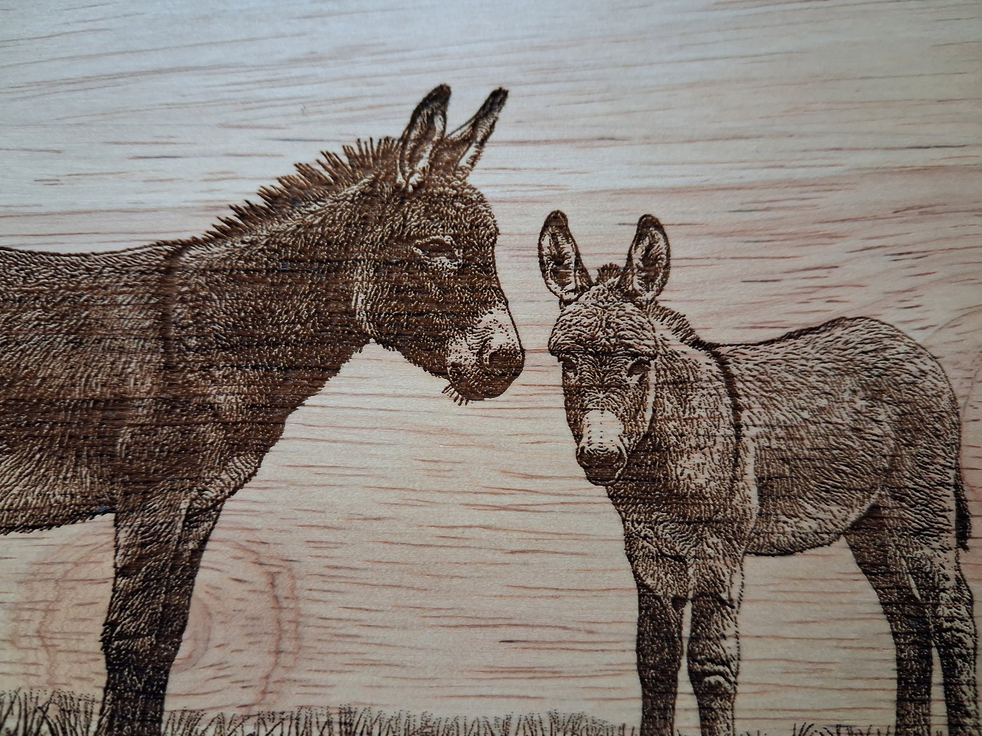 Donkey & Foal - Medium Wooden Chopping Board (34x24x2cm) - Close-up 