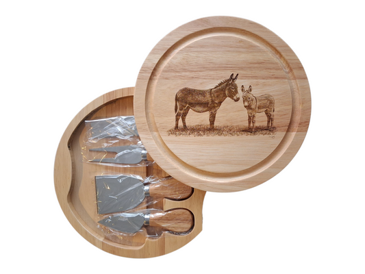 Donkeys 'Forever & Always' Design Cheese Board Set with Tools Open 