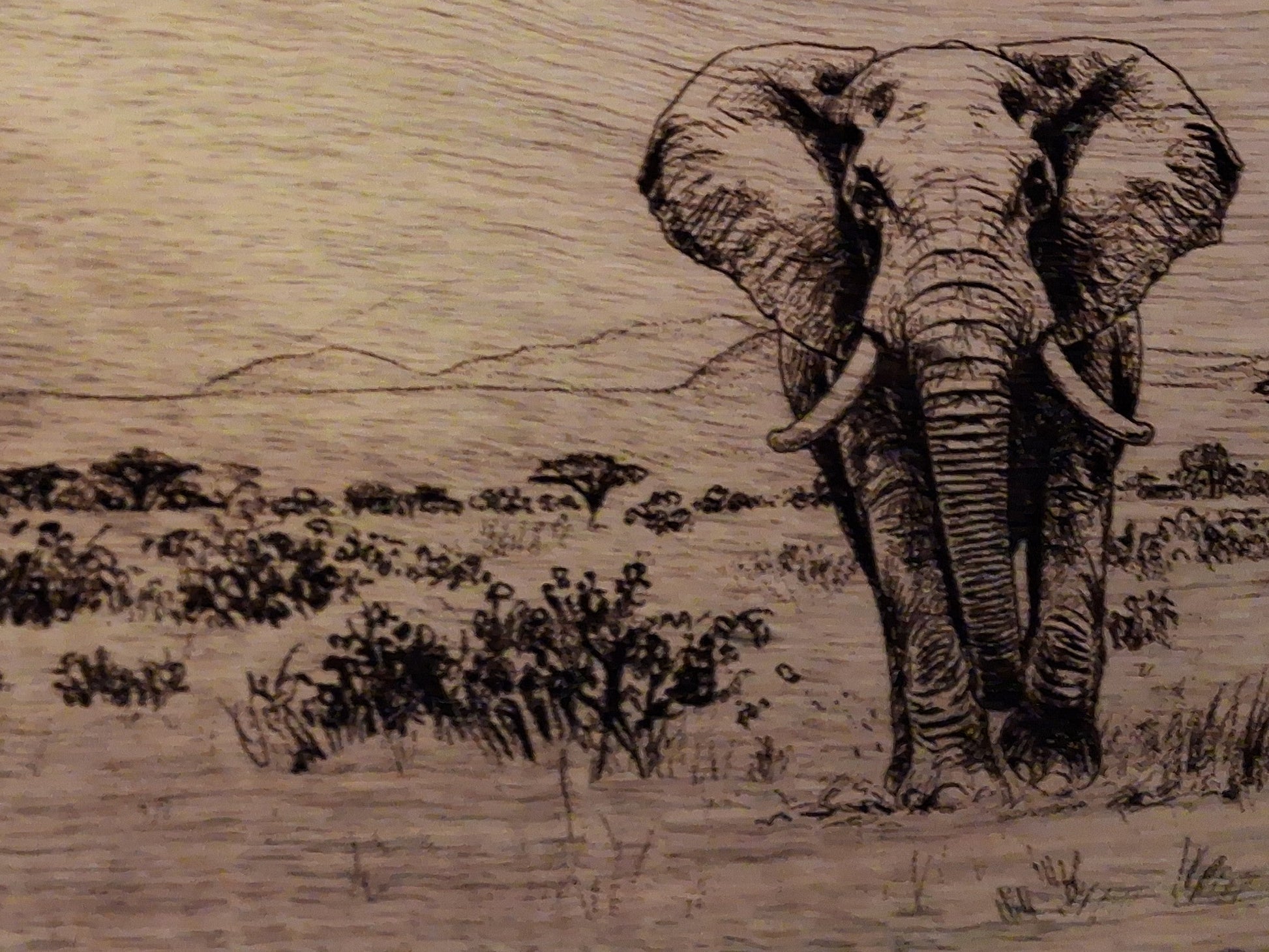 Elephant & Acacia Tree Design Acacia Wood Serving Board Close-up 