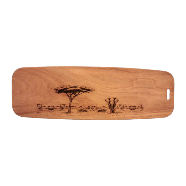 Elephant & Acacia Tree Design Acacia Wood Serving Board Front