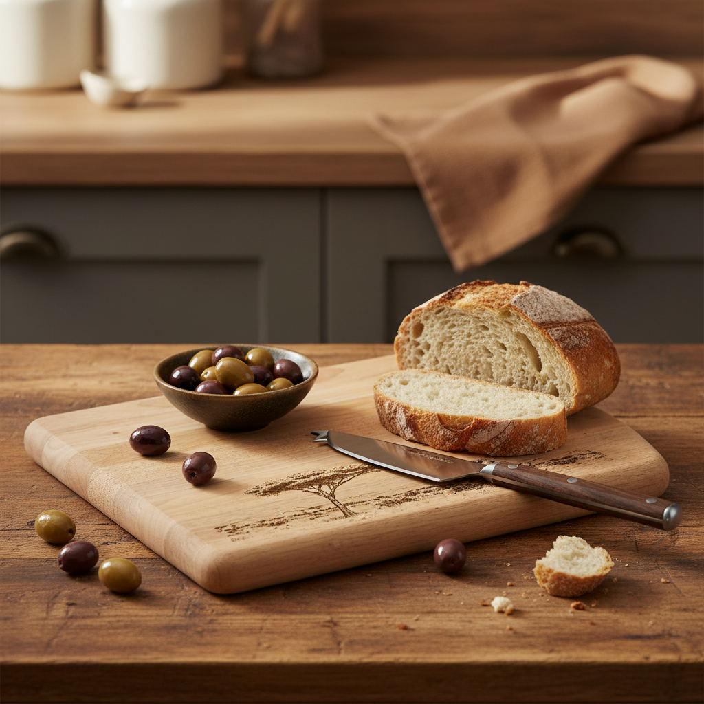 Elephant & Acacia Tree Design Large Chopping Board with Handle Lifestyle 