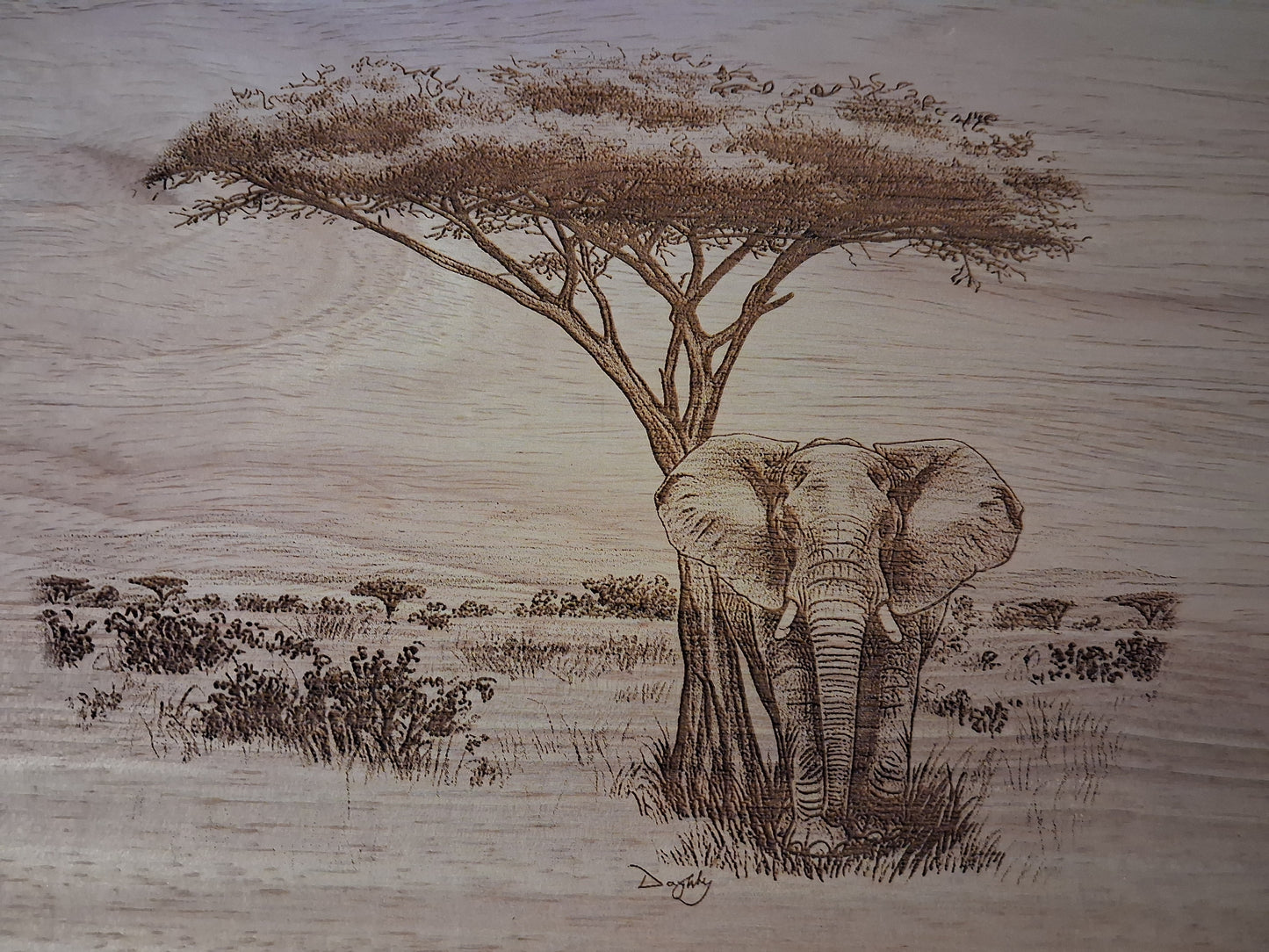 Elephant & Acacia Tree Design Lazy Susan Close-up 