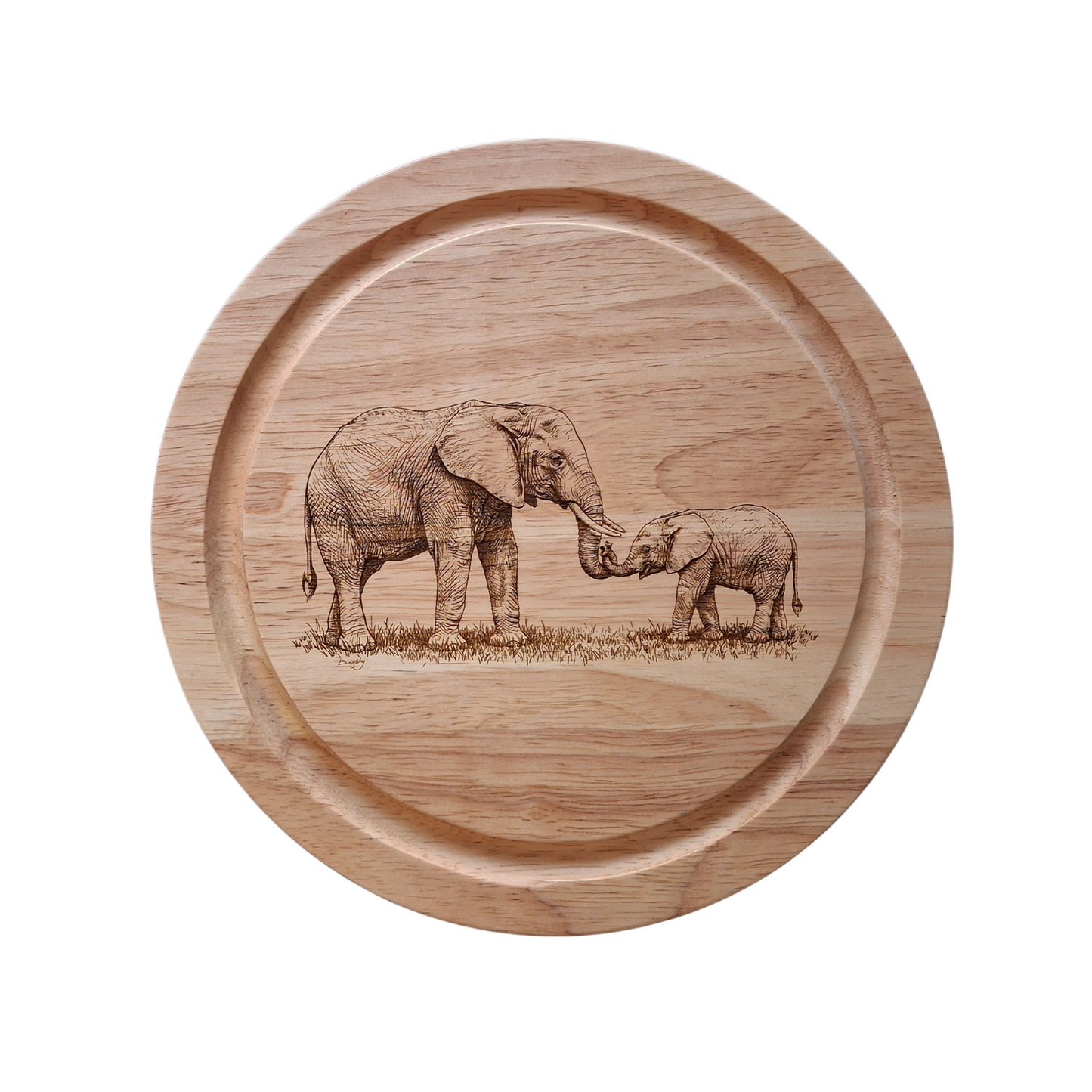Elephant & Calf - Cheese Board Set with Tools (21cm dia. x 4cm) - Closed 