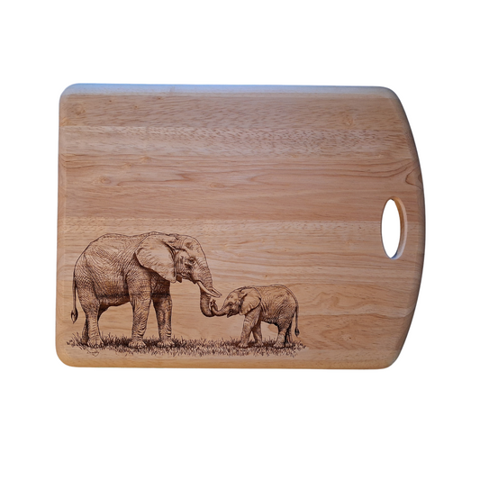 Elephant & Calf - Large Chopping Board with Handle (44x34x2cm)