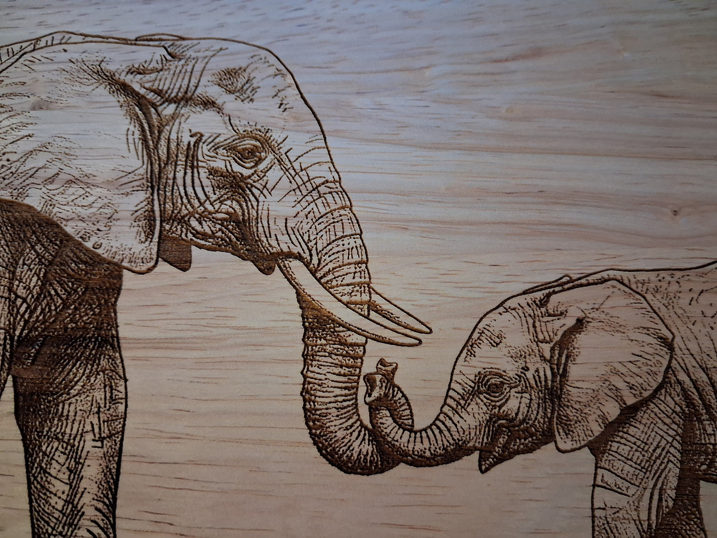 Elephant & Calf - Large Chopping Board with Handle (45x30x2cm) - Close-up 