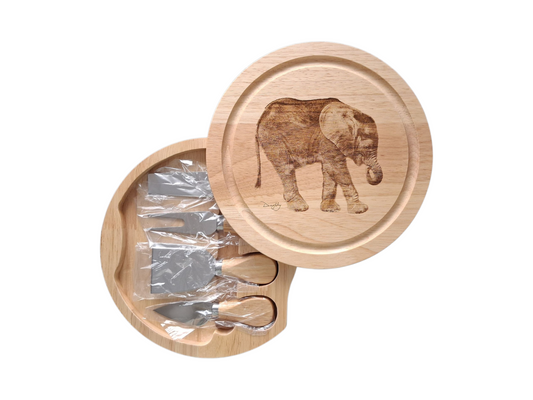 Elephant Design Cheese Set with Tools Open