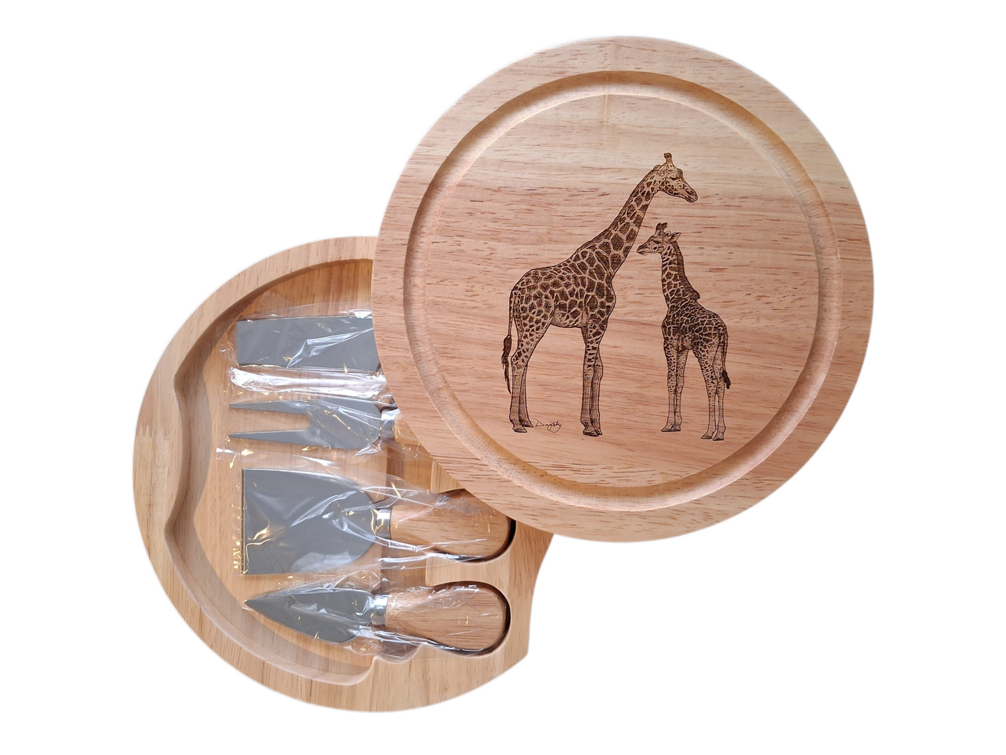Giraffe 'Forever & Always' Design Cheese Set with Tools Open