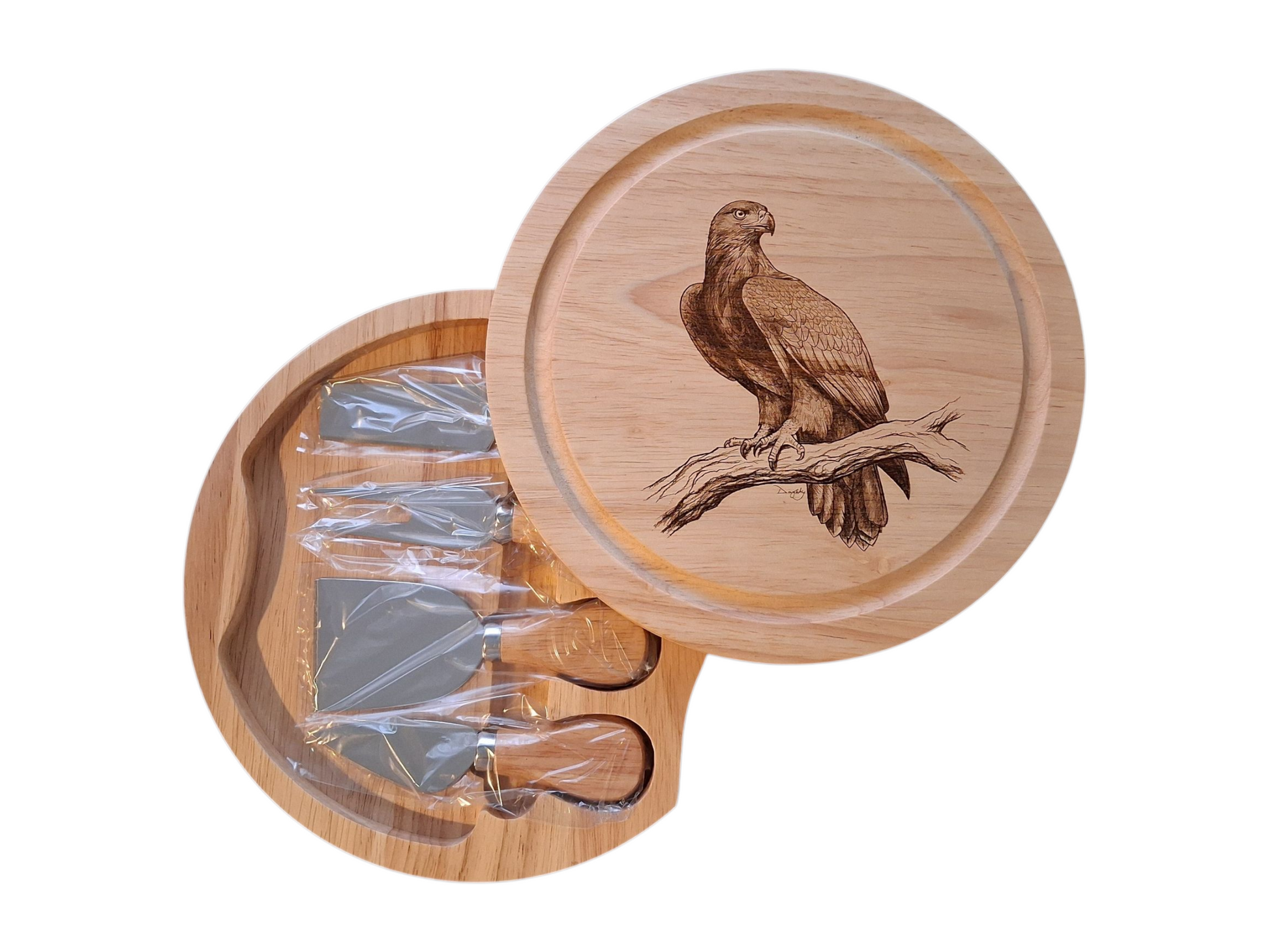 Golden Eagle Design Cheese Set with Tools Open 