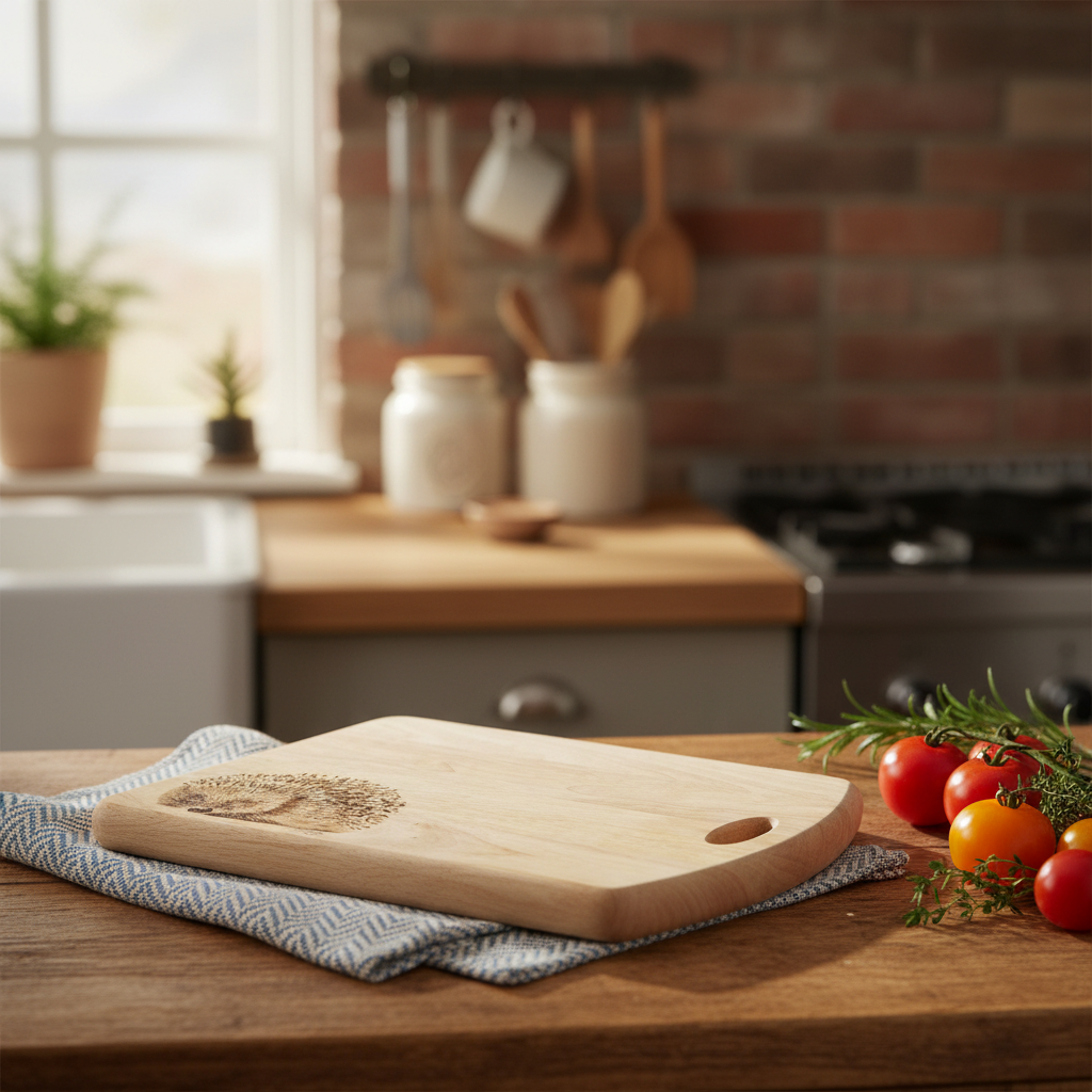 Hedgehog Design Large Chopping Board with Handle Lifestyle 