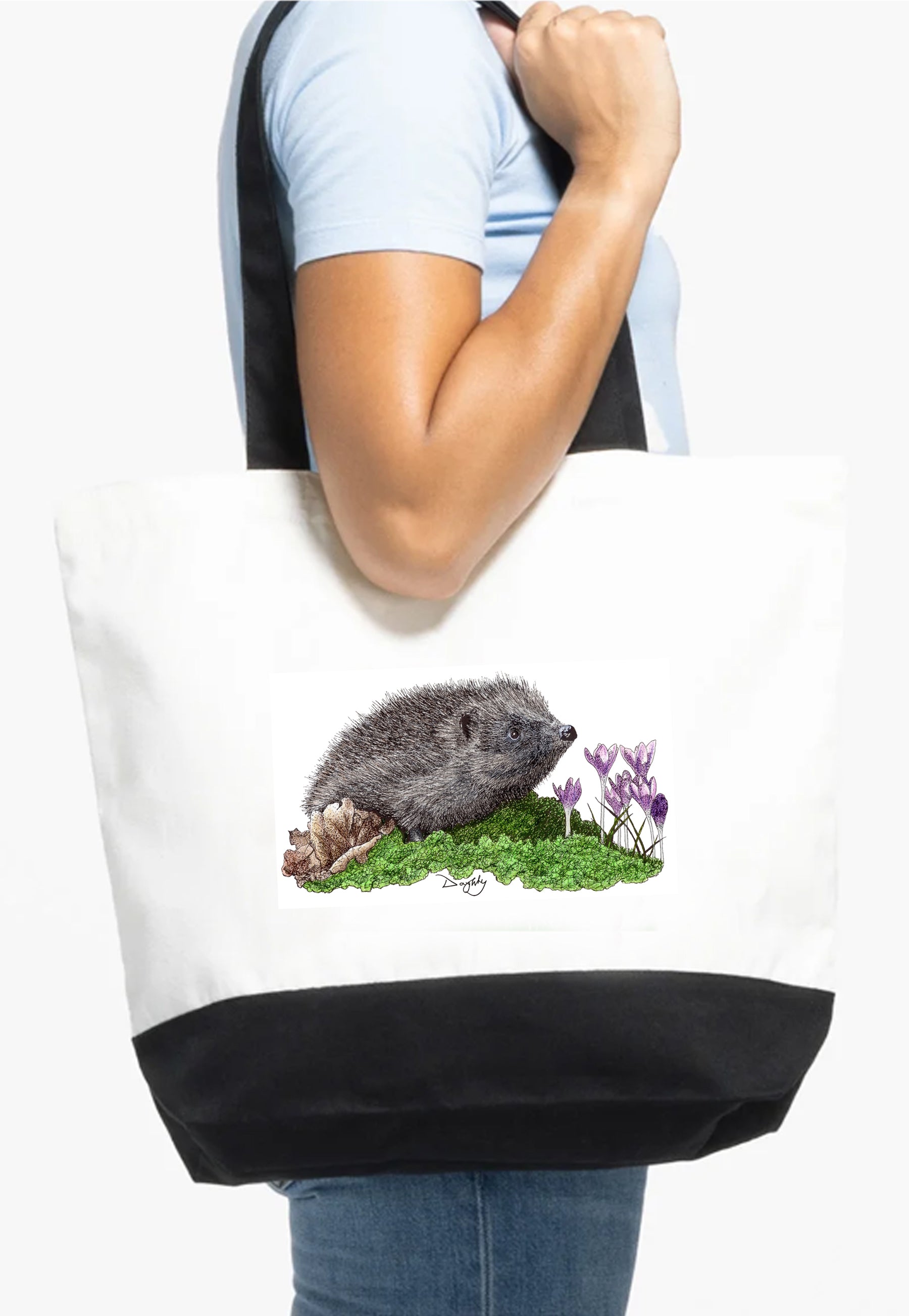 Hedgehog *Exclusive Design* Cotton Canvas Tote Bag (H:38xW:47cm)