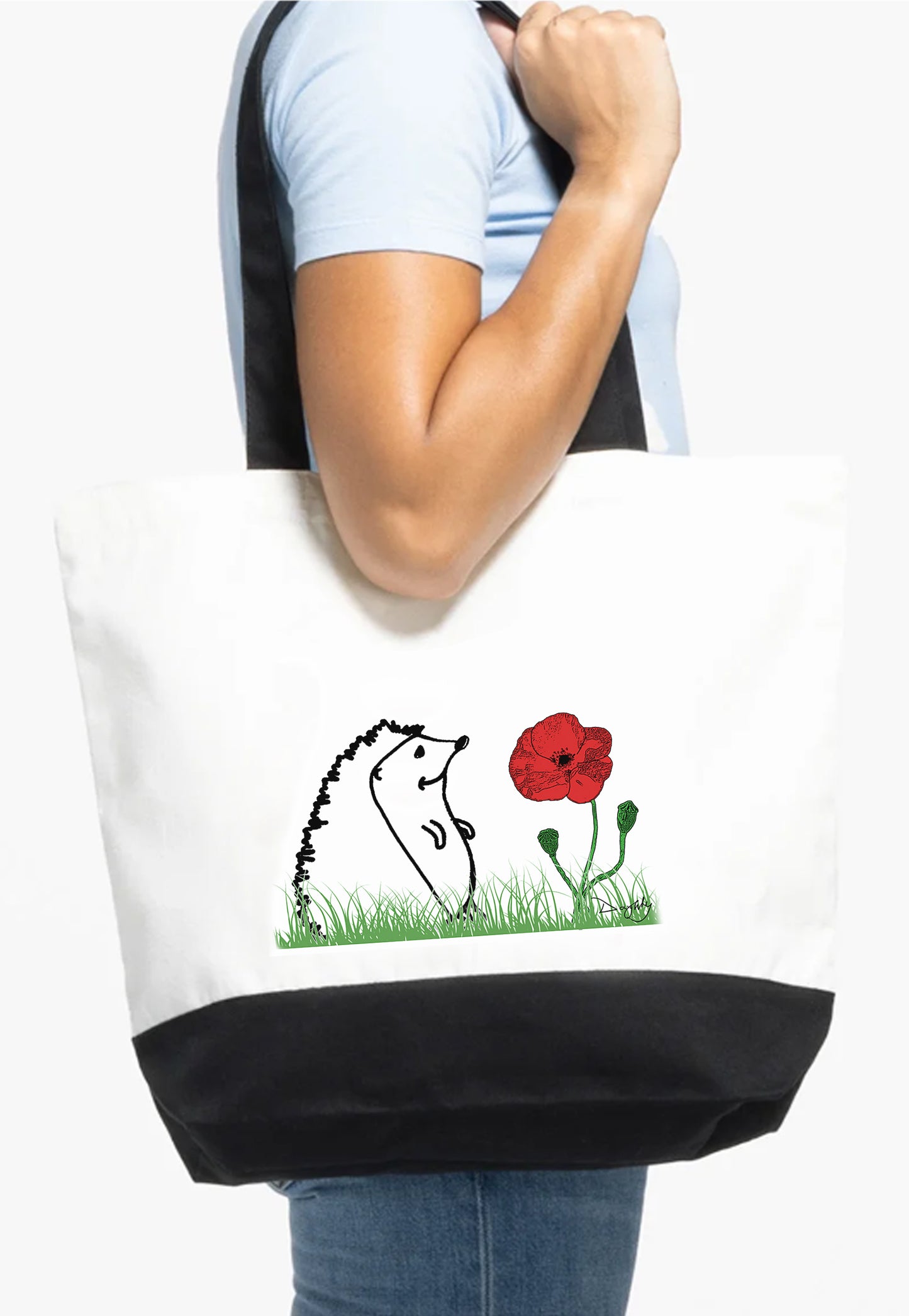Hedgehog & Poppy Design Cotton Canvas Tote Bag (H:38xW:47cm)