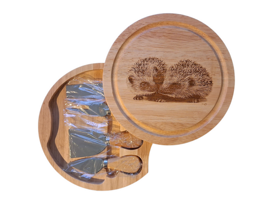 Hedgehogs 'Love is...' Design Cheese Board Set with Tools Open 