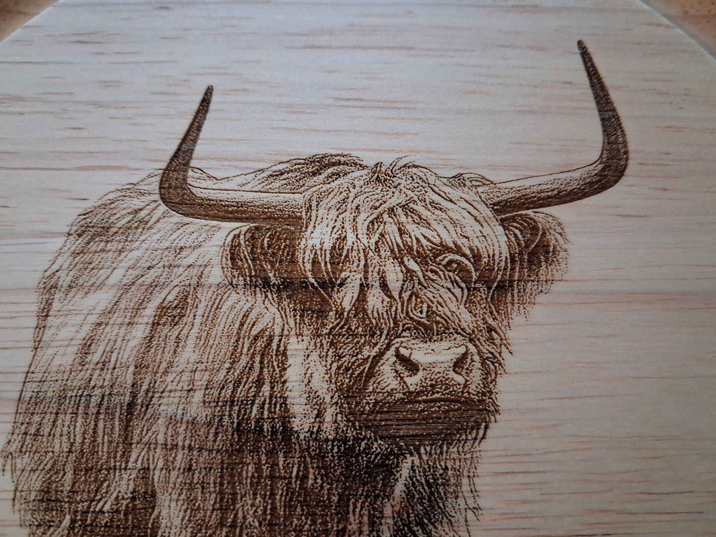 Highland Cow Design Cheese Board Set with Tools Close-up 