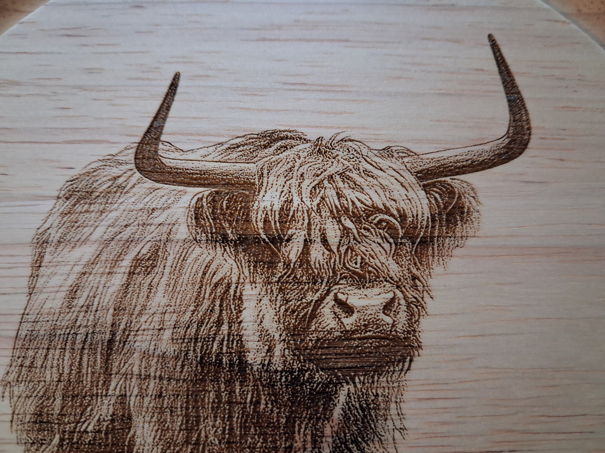 Highland Cow Design Cheese Board Set with Tools Close-up 