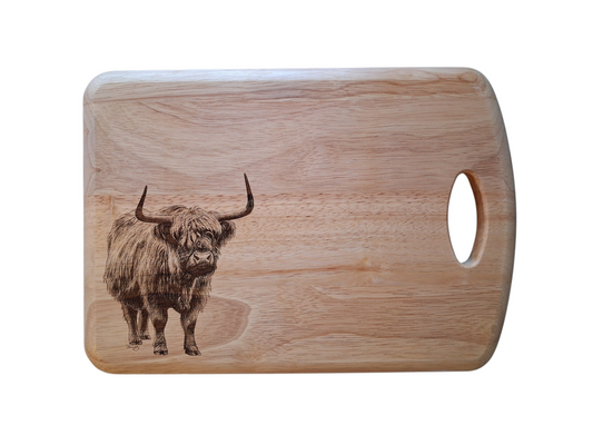 Highland Cow Design Medium Chopping Board With Handle Front 