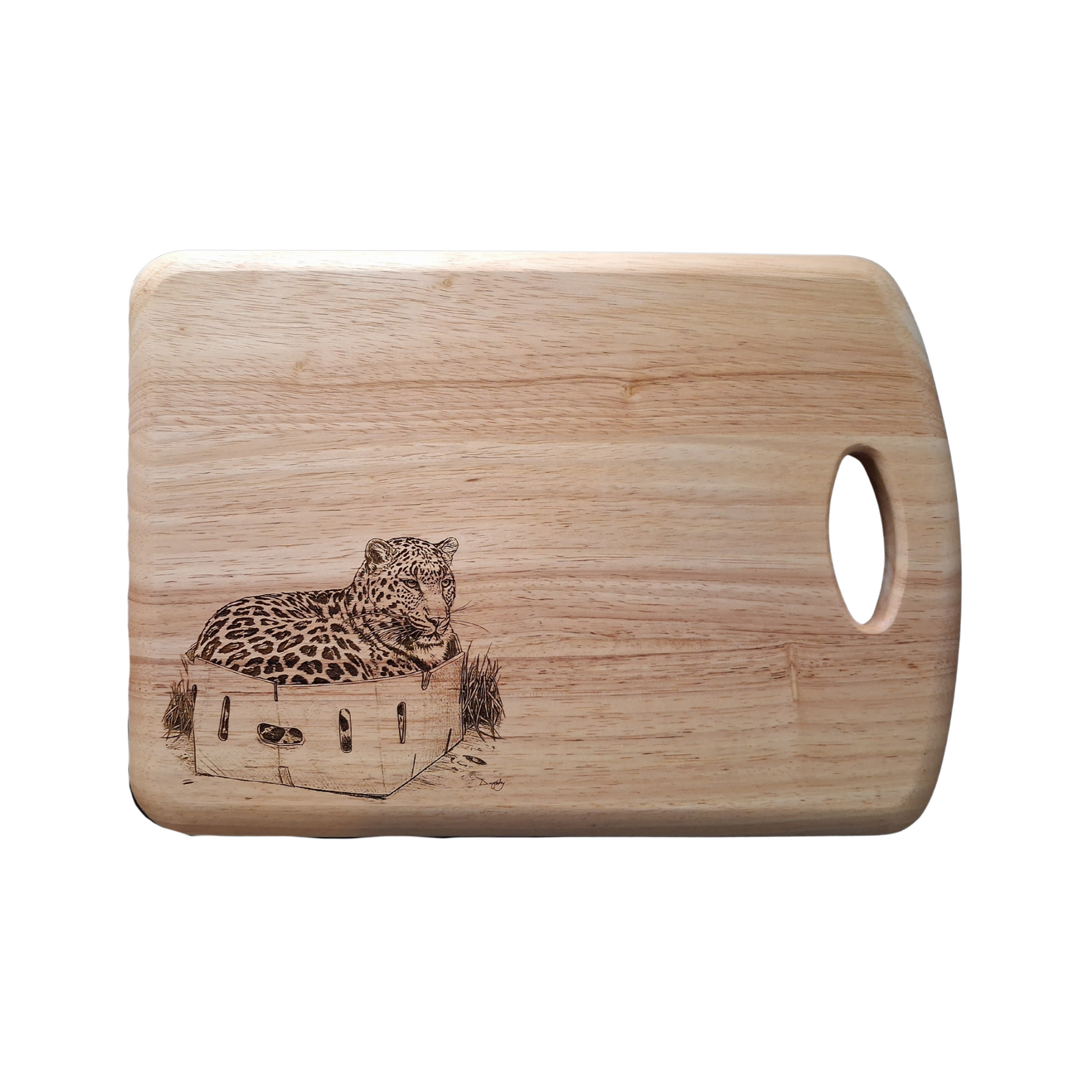 Leopard in a Box - Medium Wooden Chopping Board (34x24x2cm)