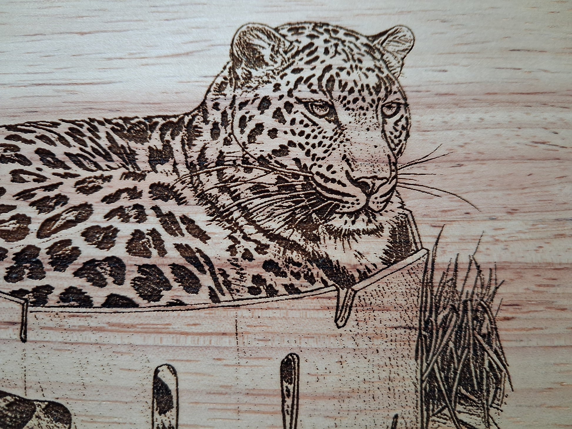 Leopard in a Box - Medium Wooden Chopping Board (34x24x2cm) - Close-up 