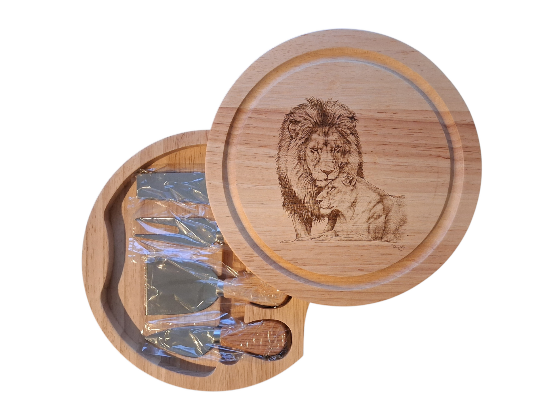 Lions 'Love is...' Design Cheese Board Set with Tools Open 