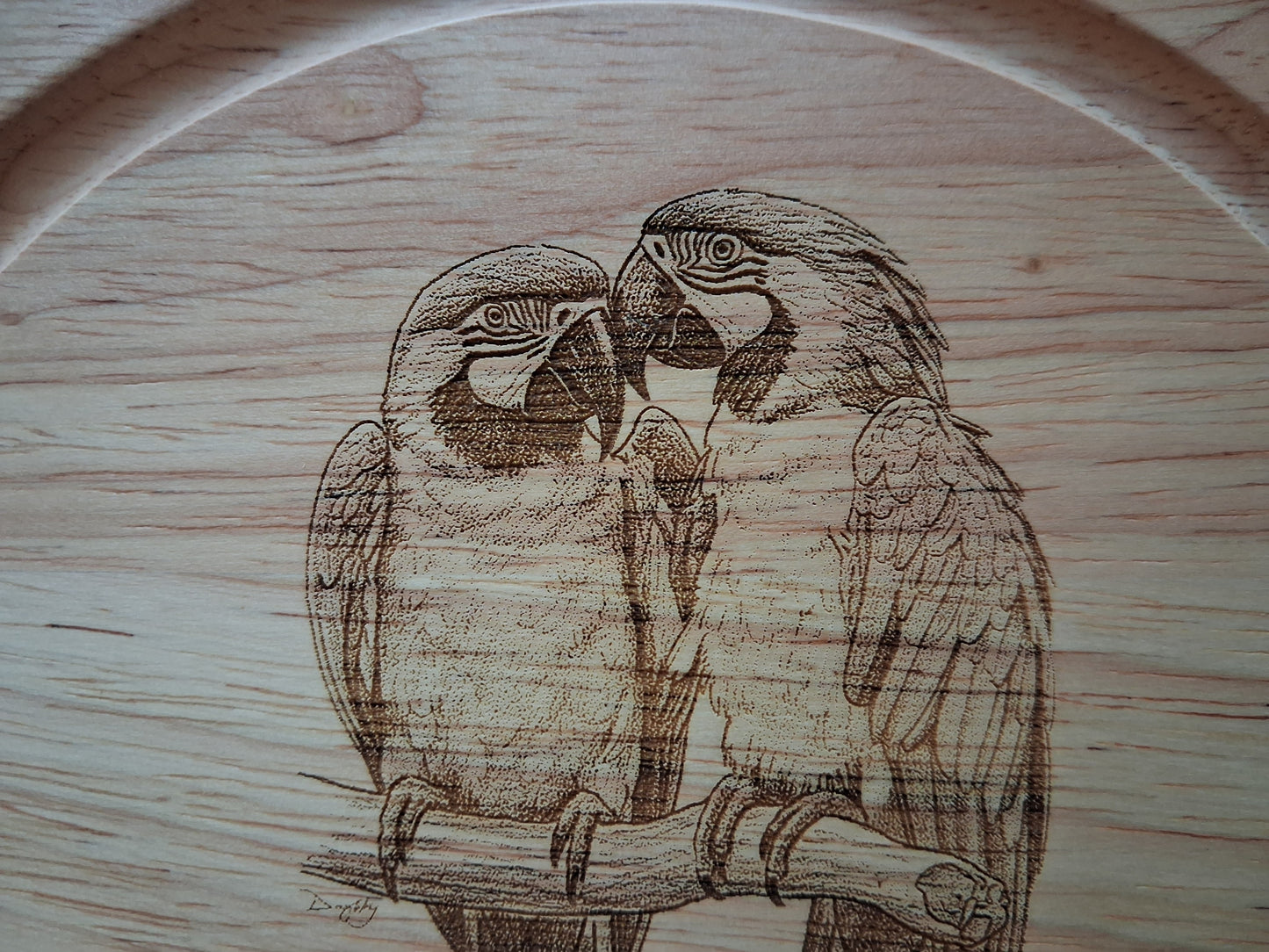 Macaws 'Love Is...' Design Cheese Board Set with Tools Close-up 