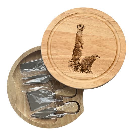 Meerkats Design Cheese Board Set with Tools Open Image