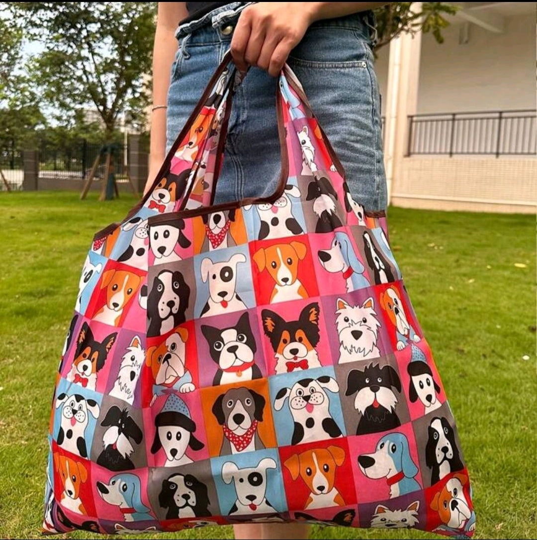 Multicoloured dog design large capacity tote shoulder shopping bag image