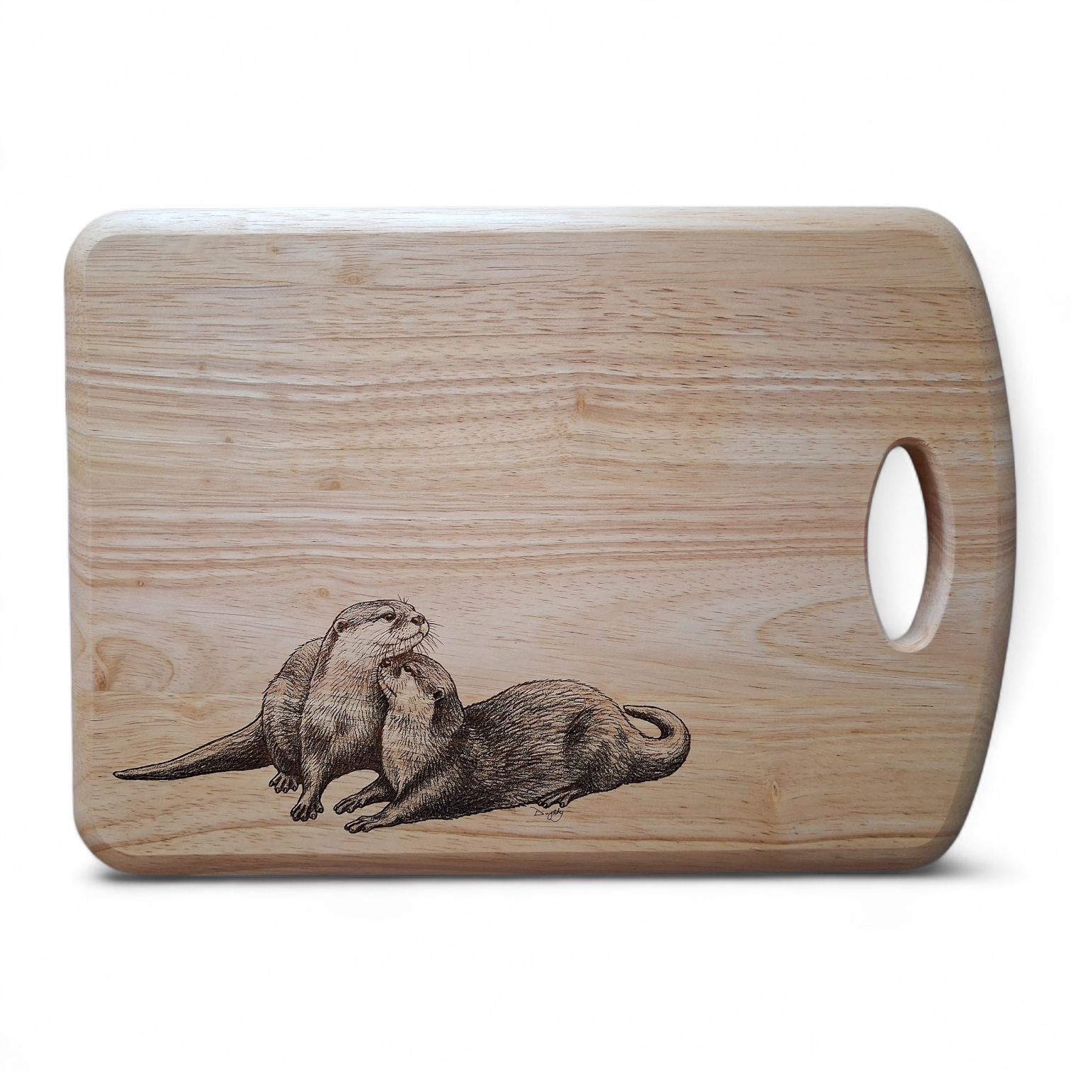 Otter 'Love is...' Design Medium Chopping Board With Handle Front 