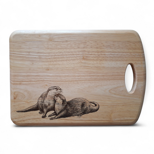 Otter 'Love is...' Design Medium Chopping Board With Handle Front 