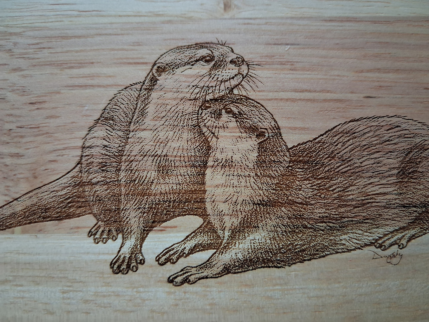Otters 'Love Is...' Design Cheese Board Set with Tools Close-up 
