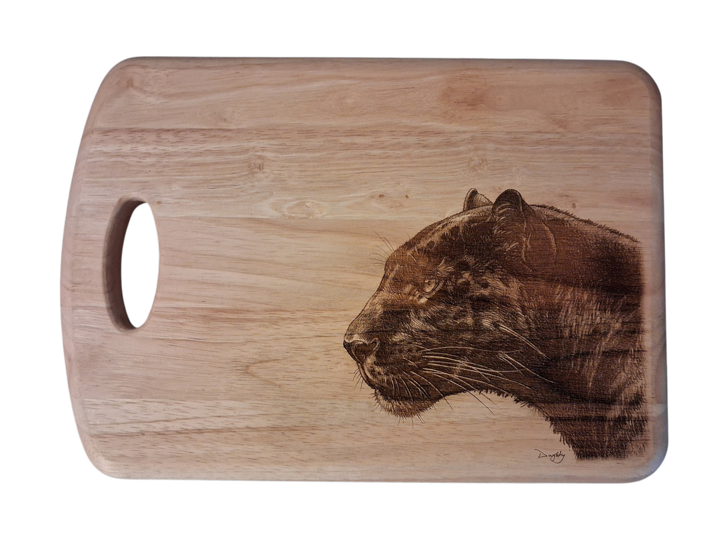 Panther Design Medium Chopping Board With Handle Front Larger