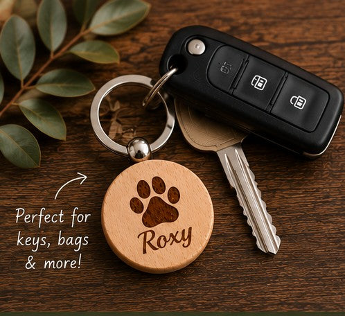 Personalised Engraved Pet Keyring - Shown with Keys